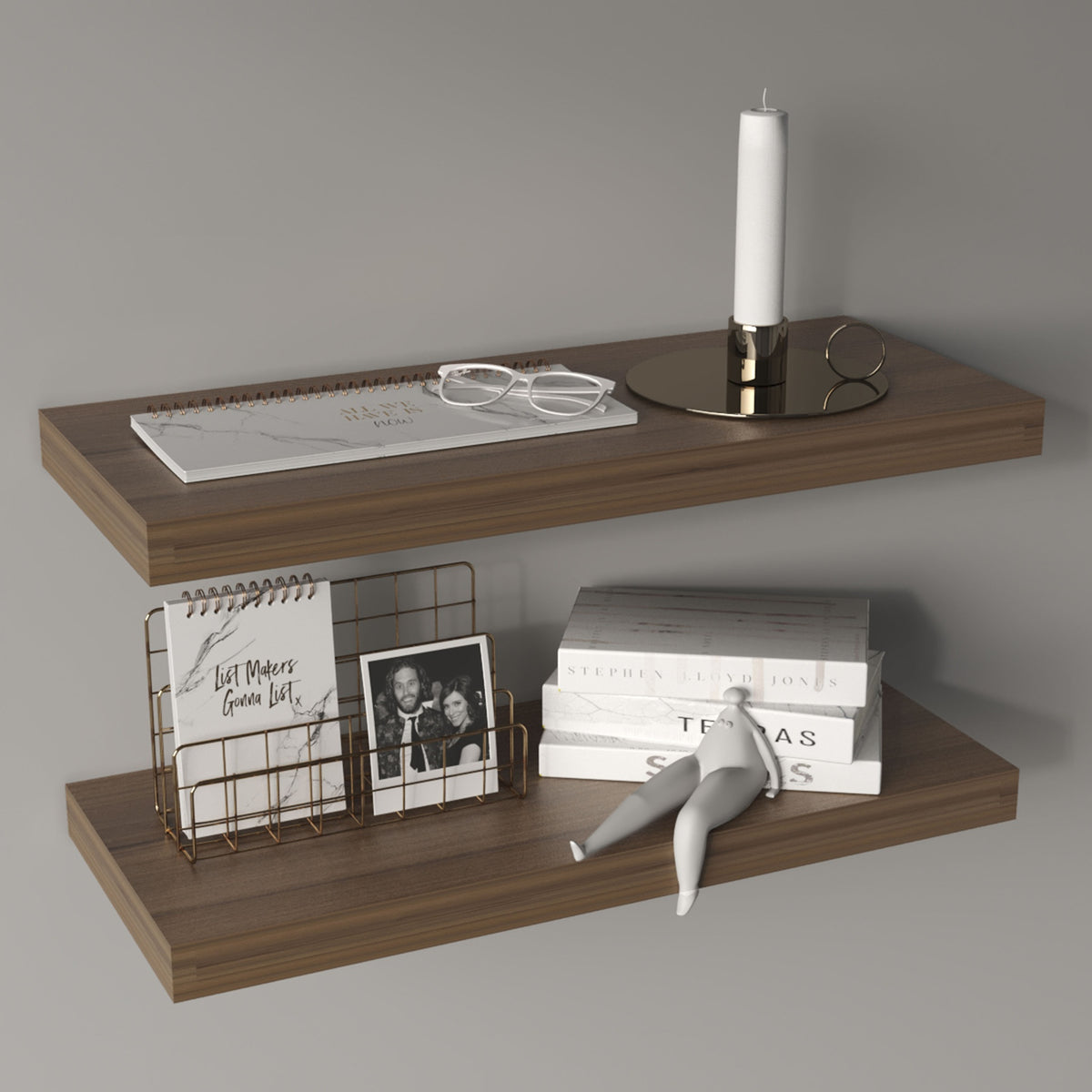 Floating Shelves, Light Brown, 2 Shelves, 1.50" H