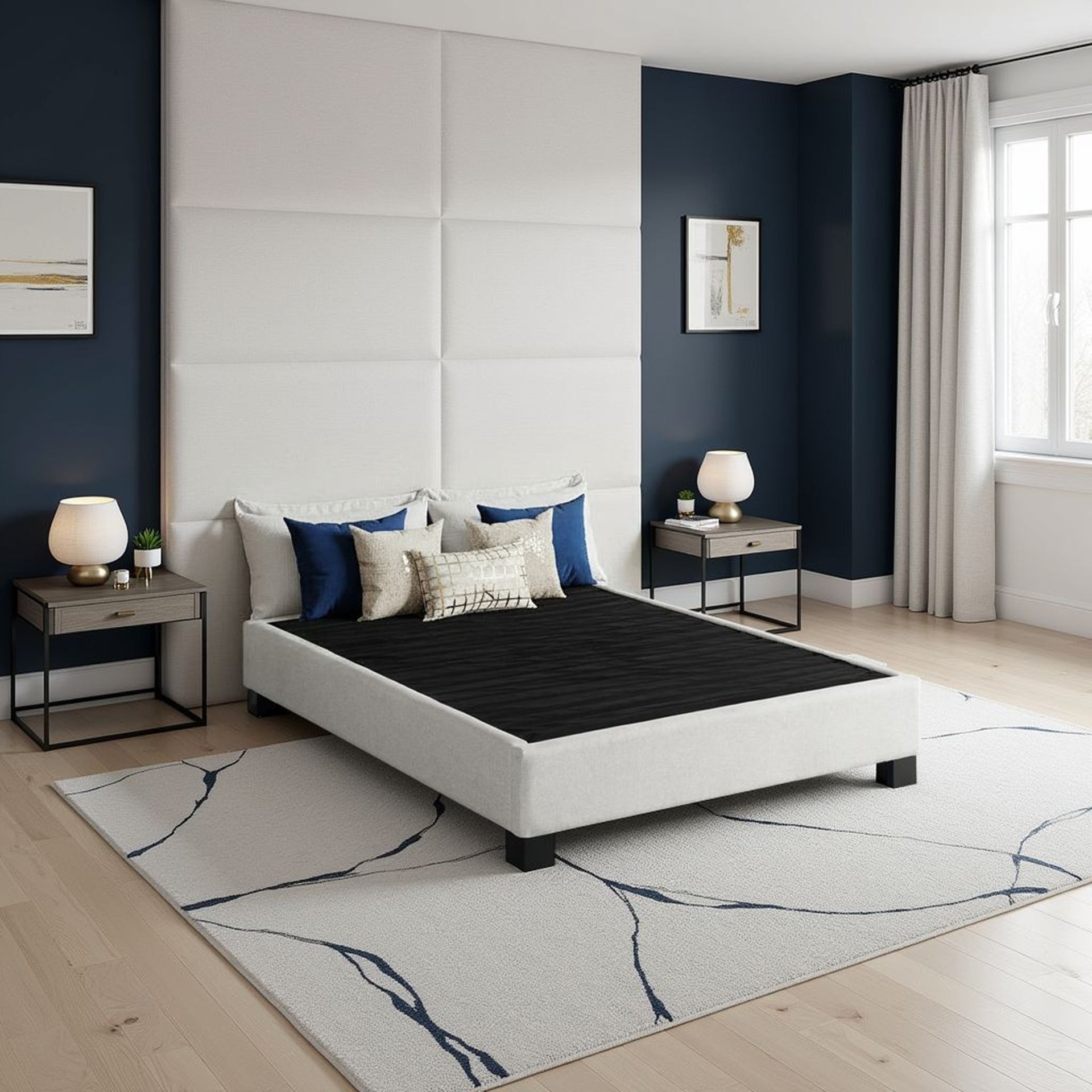 Modern Contempo King Upholstered Bed Platform Base, Oatmeal