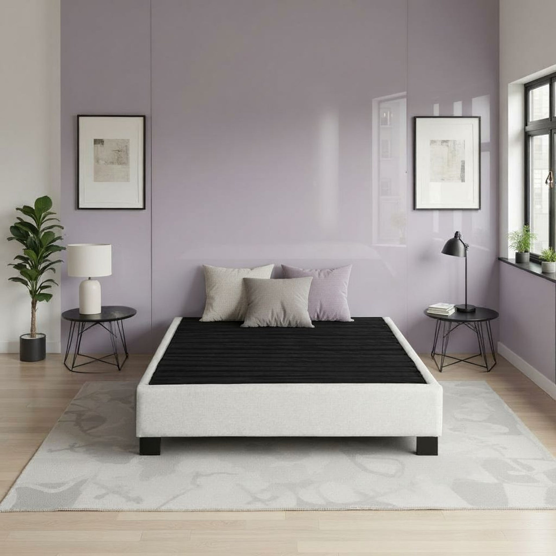 Modern Contempo King Upholstered Bed Platform Base, Oatmeal