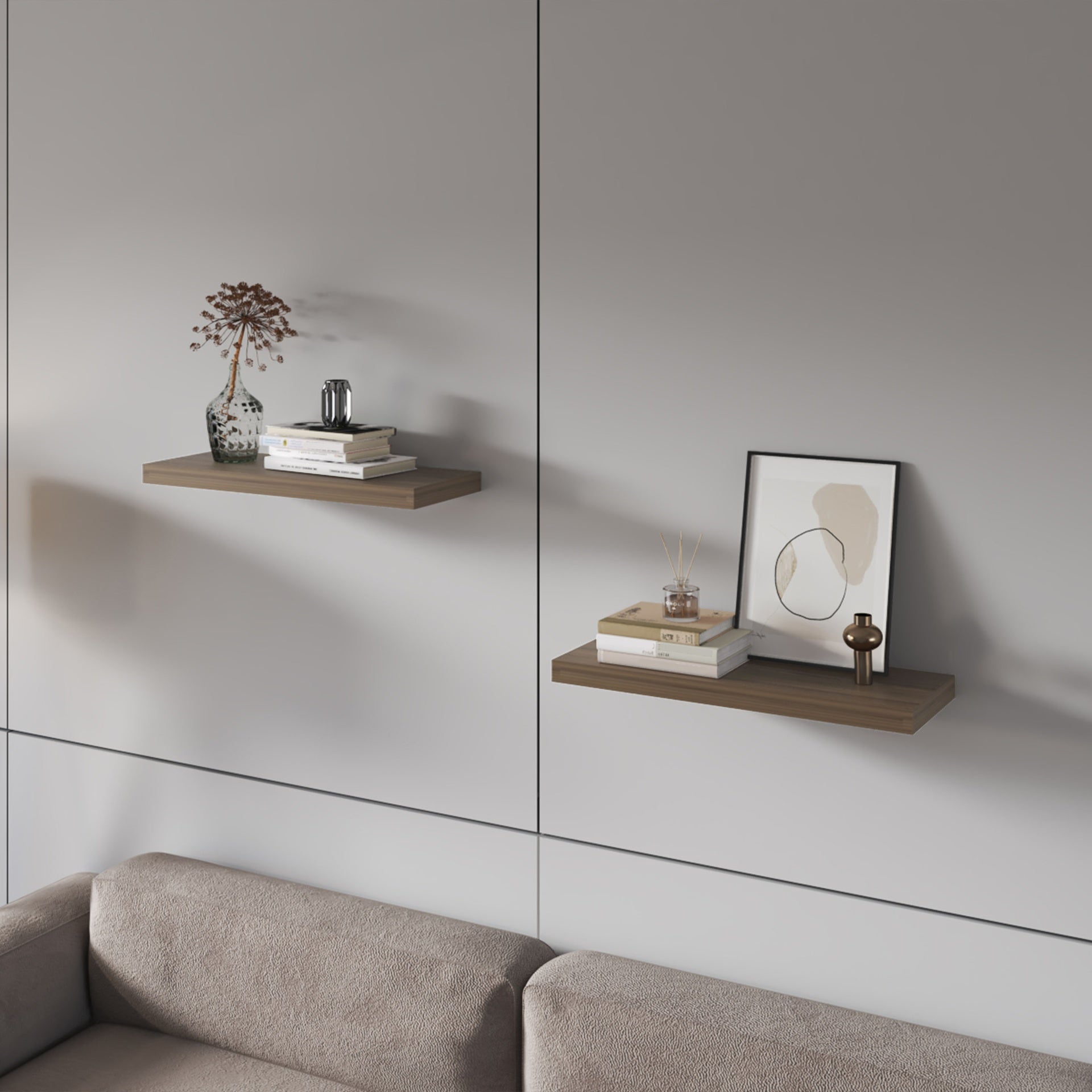 FM FURNITURE Iva Floating shelf in melamine x2 ,Natural Walnut