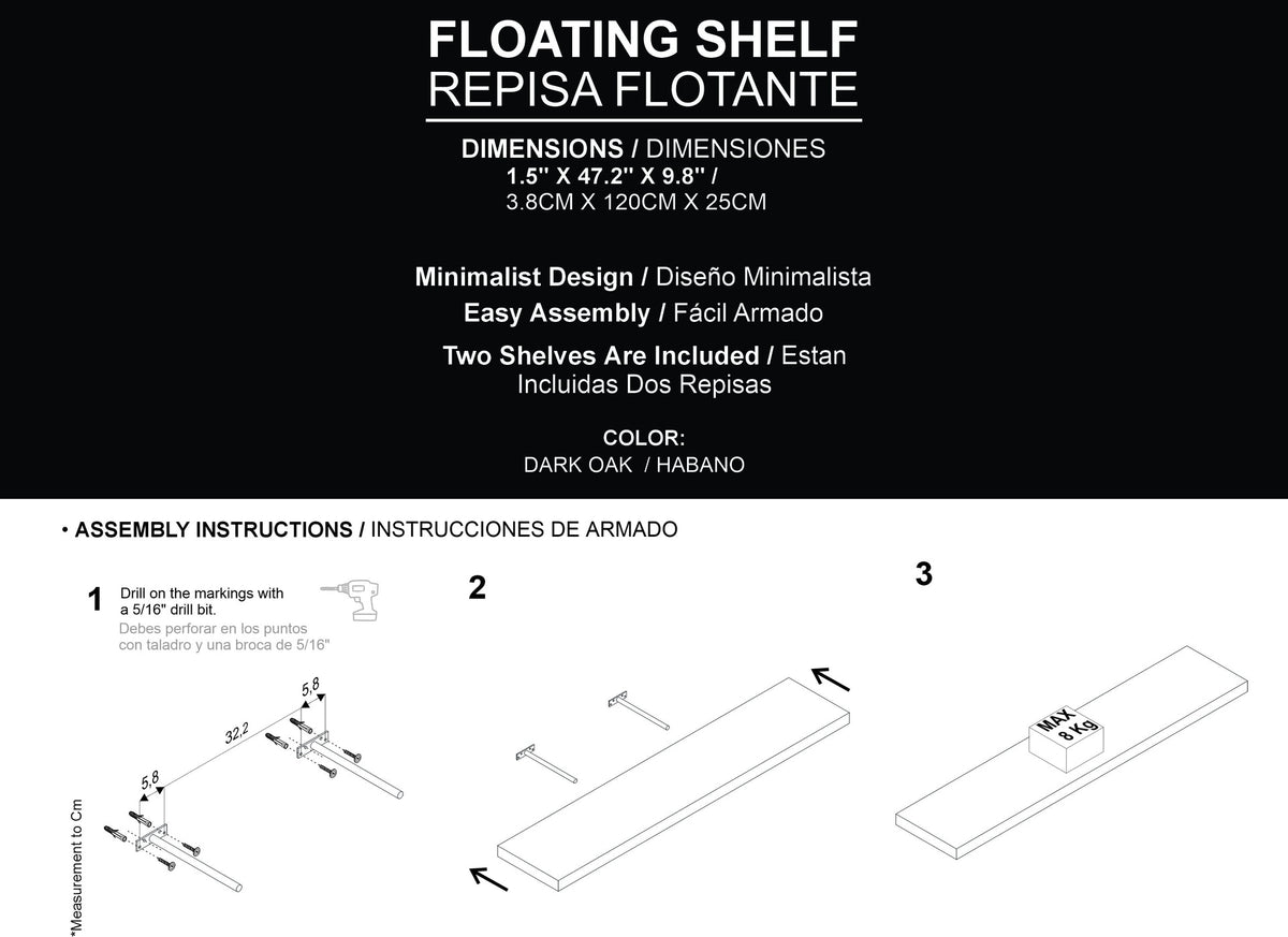 Greer Floating Shelf in Melamine x2, Dark Oak