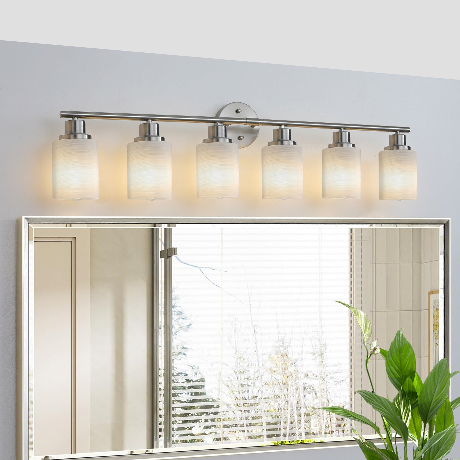 39" Modern 6-Light Vanity Wall Sconce, Brushed Nickel Finish with Frosted Glass Shades for Bathroom or Hallway Lighting (No Bulbs)