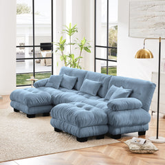 Luxury Modular Sectional Sofa Couch - Oversized U Shaped Cloud Couch for Living Room,Deep Seat Sofa Couch with 2 Ottomans ,Chenille Blue