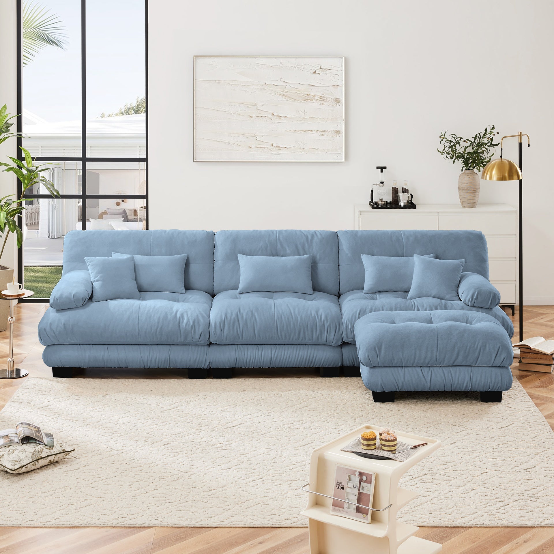 Luxury Modular Sectional Sofa Couch,Oversized L Shaped Cloud Couch for Living Room,Deep Seat Sofa Couch with Convertible Ottoman,Chenille Blue