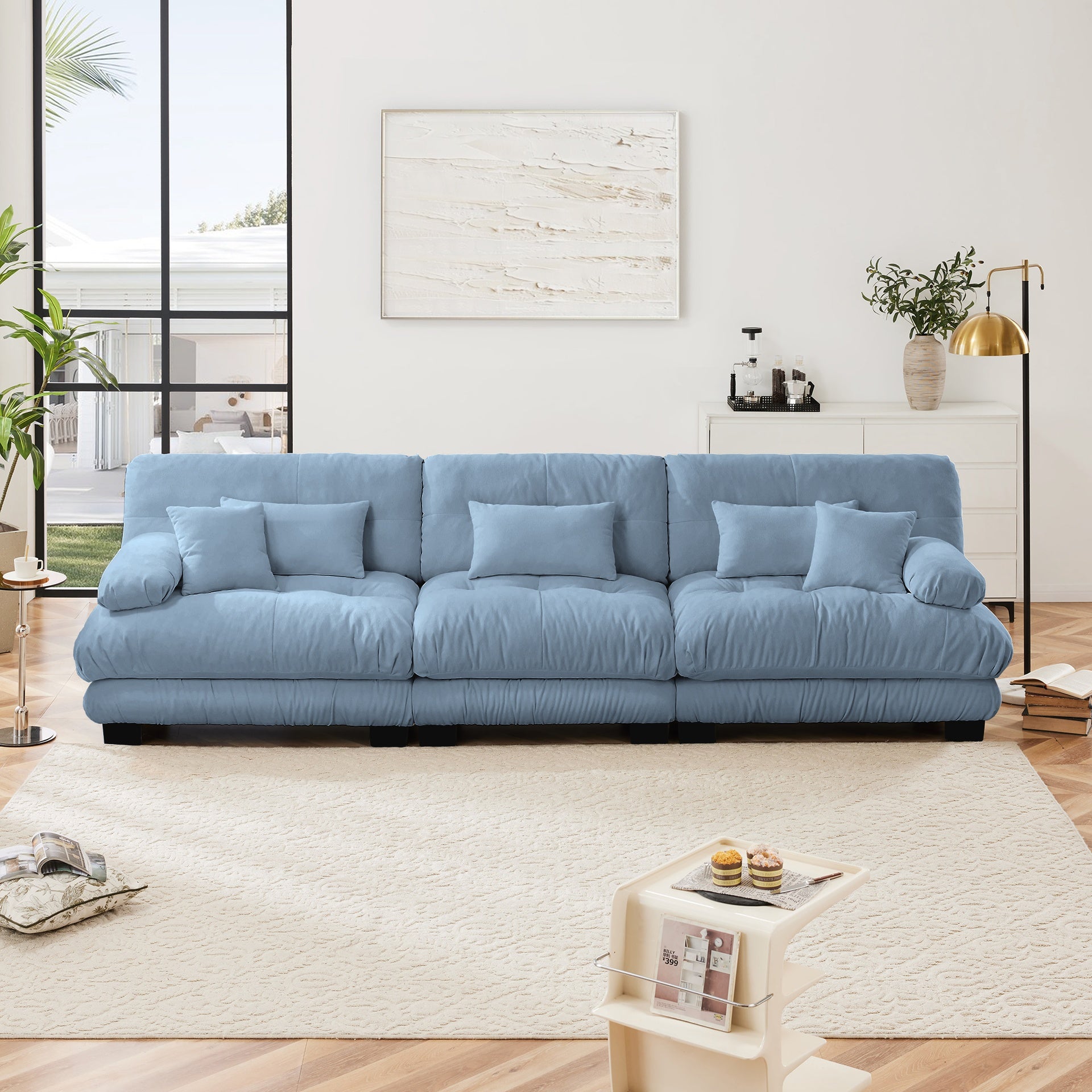 3-Seater Sectional Sofa Modular Deep Seat Sofa Couch , Chenille Sofa Soft Comfy Upholstered Furniture for Living Room, Apartment, Studio, Office,Chenille Blue