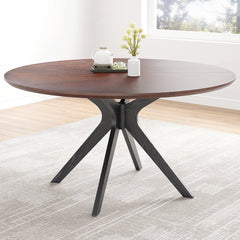47.2" Solid Wood Round Dining Kitchen Table for 4-6 People with Intersecting Pedestal Base