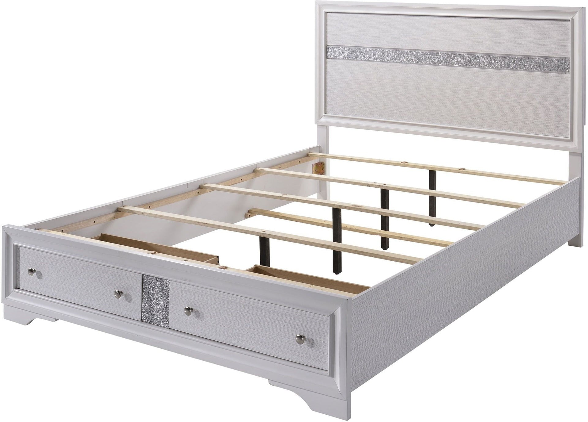 Contemporary White Color Panel Headboard 1pc King Size Bed w Drawers Beautiful Bedroom Furniture