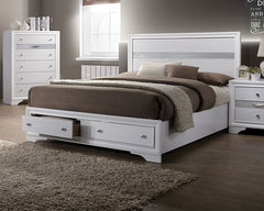 Contemporary White Color Panel Headboard 1pc King Size Bed w Drawers Beautiful Bedroom Furniture