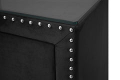 Glam Style 1pc Six Drawers Dresser Fabric Upholstered Tufted Nailhead Tempered Glass Wood Metal Fabric Bedroom Furniture