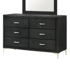 Glam Style 1pc Six Drawers Dresser Fabric Upholstered Tufted Nailhead Tempered Glass Wood Metal Fabric Bedroom Furniture