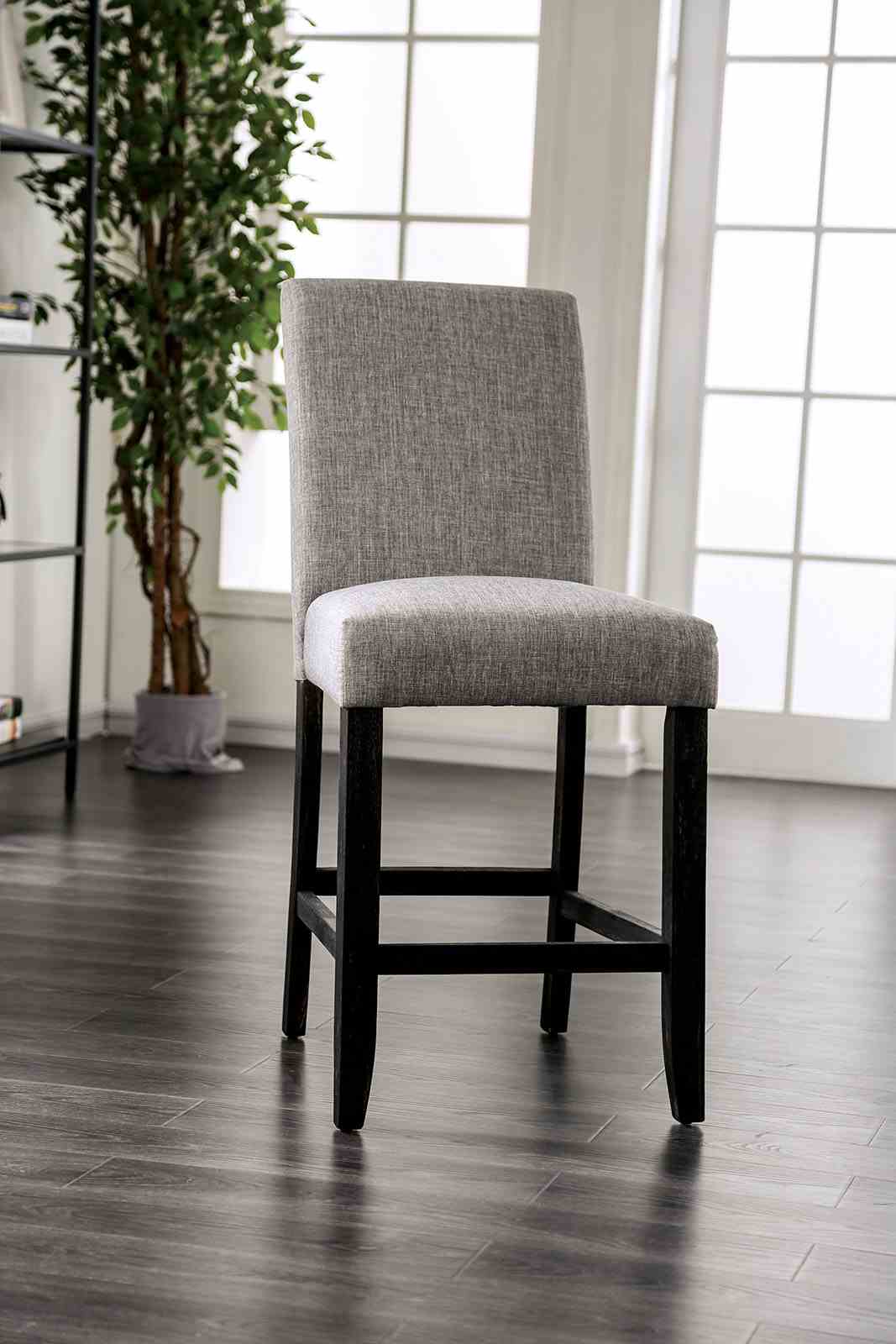 Rustic Style 2pc Counter Height Chair Padded Fabric Seat And Backrest Light Gray Finish Dining Room