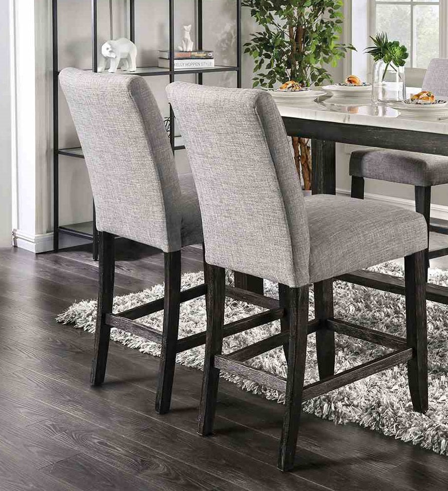 Rustic Style 2pc Counter Height Chair Padded Fabric Seat And Backrest Light Gray Finish Dining Room