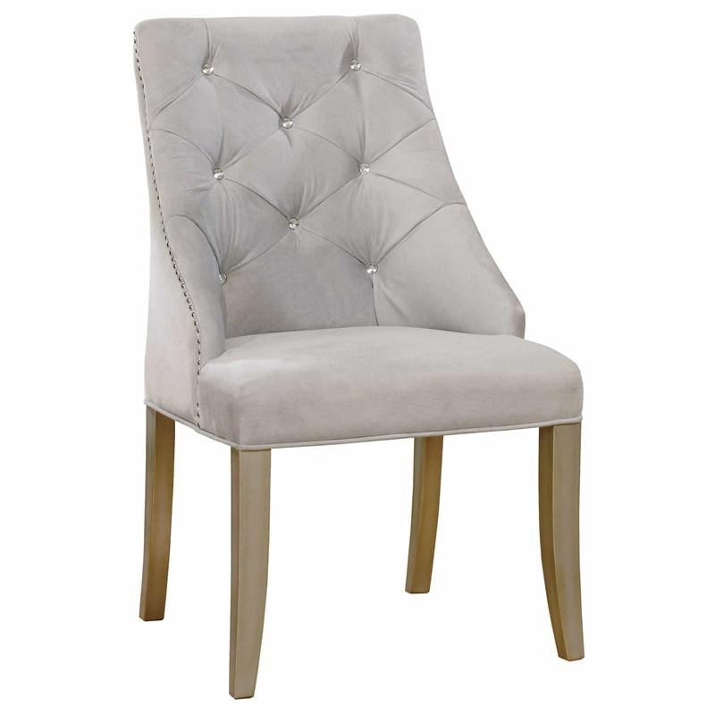 Transitional Style 2pc Side Chair Nailhead Trim Button Tufted Back Silver And Gray Finish Dining Room