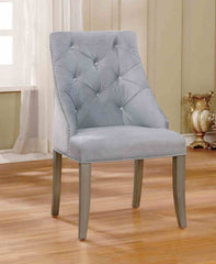 Transitional Style 2pc Side Chair Nailhead Trim Button Tufted Back Silver And Gray Finish Dining Room