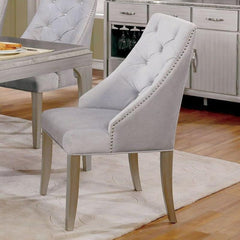 Transitional Style 2pc Side Chair Nailhead Trim Button Tufted Back Silver And Gray Finish Dining Room