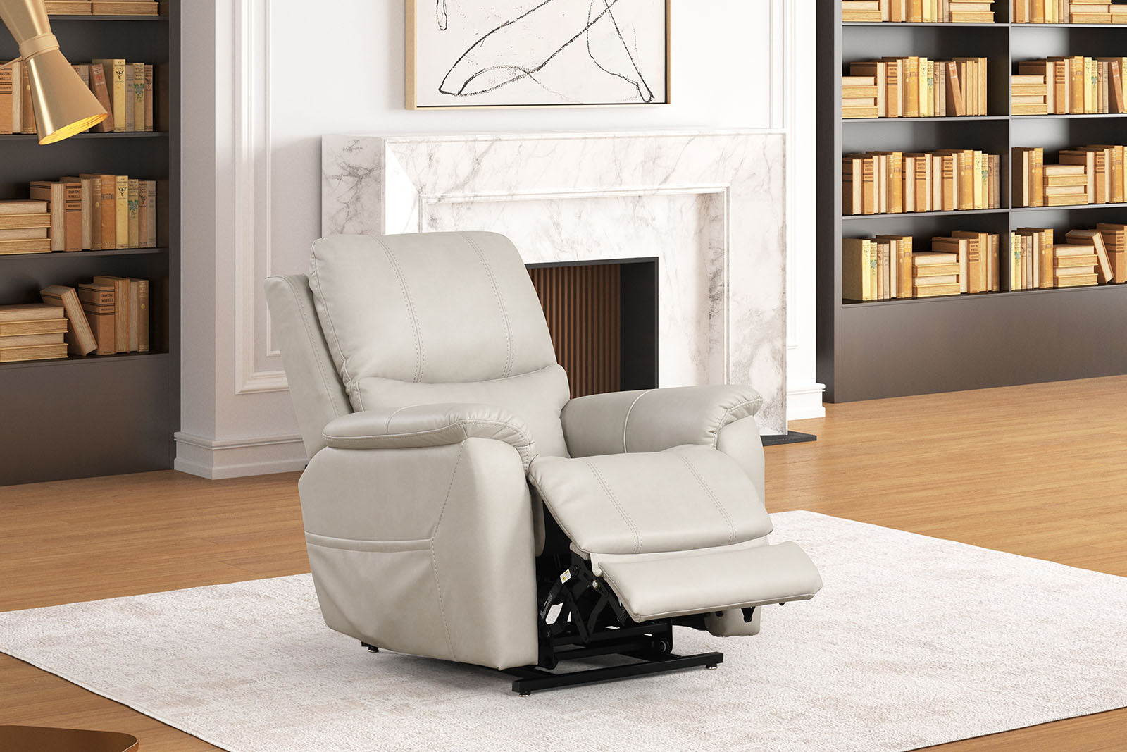 Contemporary Style Lift Chair Aesthetic Design Saddle Arms Wired Controller USB Port Steel Seat Box Light Gray Finish