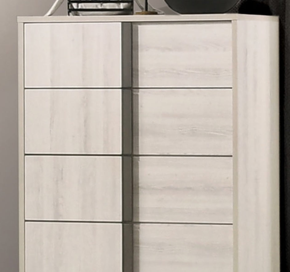Contemporary Style Chest 1pc Vertical Chrome Handles French Dovetail Drawers Center Metal Glides White Wash Finish Bedroom Furniture