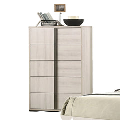 Contemporary Style Chest 1pc Vertical Chrome Handles French Dovetail Drawers Center Metal Glides White Wash Finish Bedroom Furniture