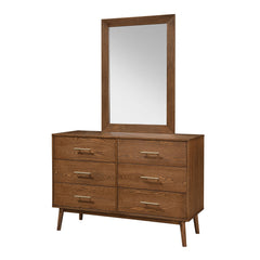 Walnut 1pc Dresser Only Solid wood Nickle Bar Pulls 5-Drawers Storage Round Tapered Legs Bedroom Mid-Century Modern Style