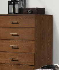 Walnut 1pc Chest of Drawers Solid wood Nickle Bar Pulls 5-Drawers Storage Round Tapered Legs Bedroom Modern Style