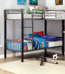 Modern Triple Twin L-shaped Bunk Bed Contemporary Style Corner Design With Workstation Full Metal Construction Silver Grey And Black Silver Finish