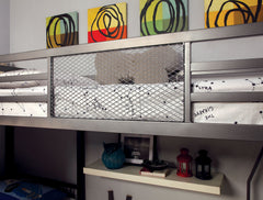 Modern Triple Twin L-shaped Bunk Bed Contemporary Style Corner Design With Workstation Full Metal Construction Silver Grey And Black Silver Finish