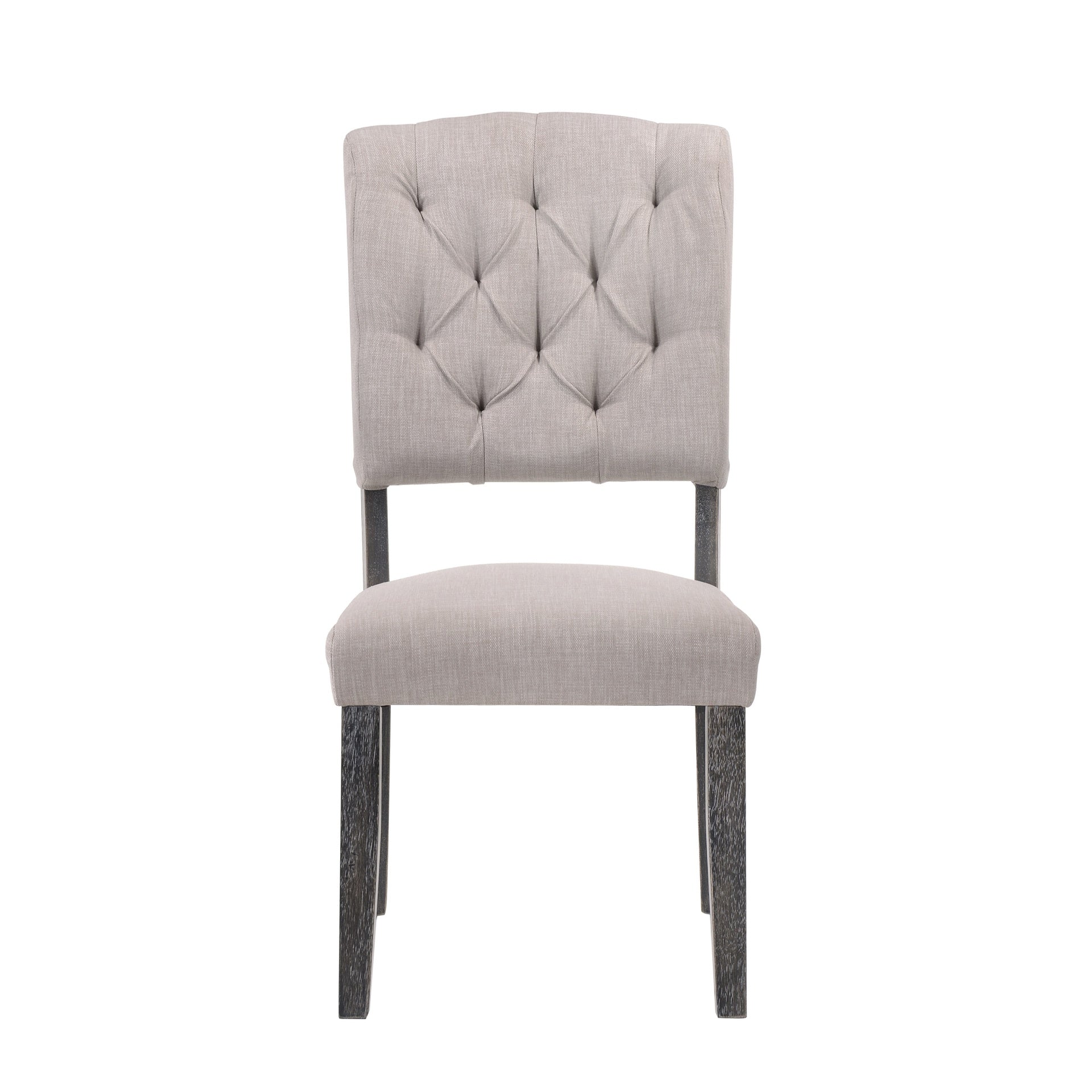 Transitional Dining Chairs Set of 2, Tufted Back Beige Fabric Upholstery Weathered Gray Oak Finish Wooden Dining Furniture