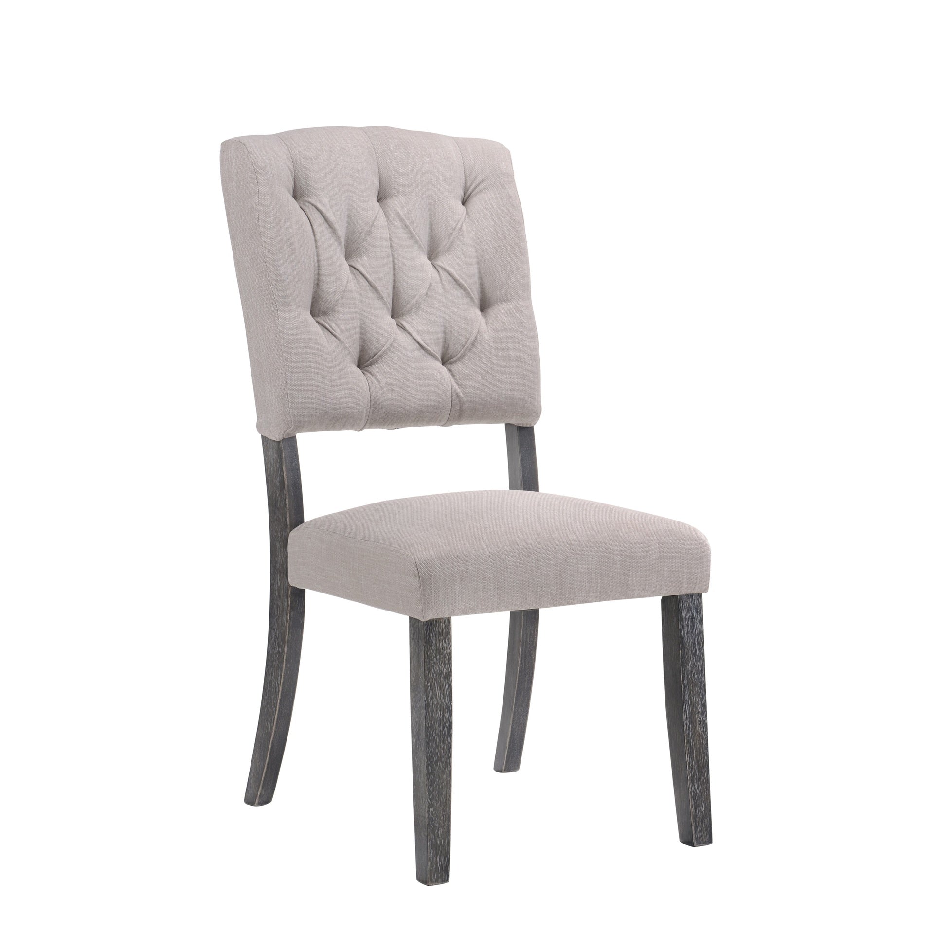 Transitional Dining Chairs Set of 2, Tufted Back Beige Fabric Upholstery Weathered Gray Oak Finish Wooden Dining Furniture