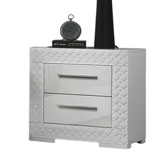 White High Gloss 1pc Nightstand Metal Side Glide 2-Drawers Bedside Table Chrome Hardware Bedroom Furniture