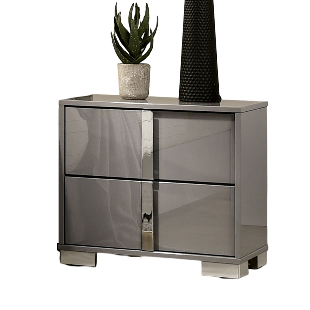 Contemporary Classic Light Taupe Bedside Table Bedroom Furniture 1pc Nightstand Chrome Legs Handles