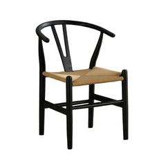 Mid-Century Modern Set of 2pc Side Chairs Rubberwood Black Curved Backrest Dining Room Furniture