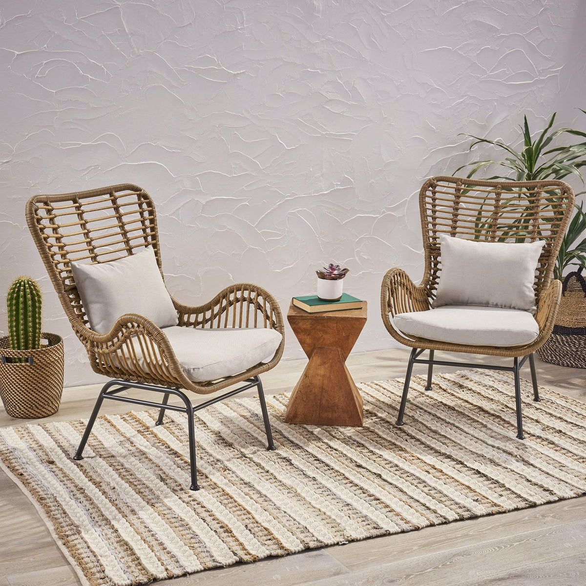 Tapscott Wicker Patio Chair with Cushions (Set of 2)