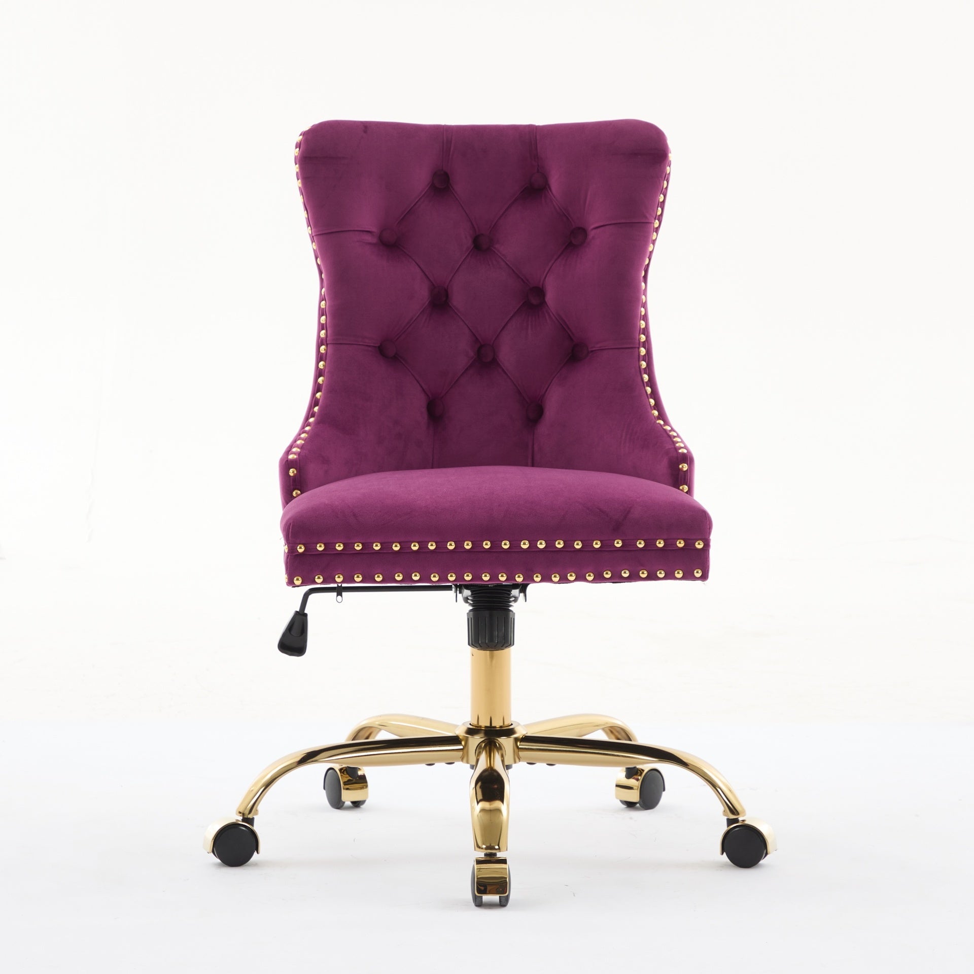 A&A Furniture Office Chair,Modern Velvet Upholstered Tufted Button Home Office Chair with Golden Metal Base,Adjustable Desk Chair Swivel Office Chair (Purple)