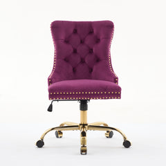 A&A Furniture Office Chair,Modern Velvet Upholstered Tufted Button Home Office Chair with Golden Metal Base,Adjustable Desk Chair Swivel Office Chair (Purple)