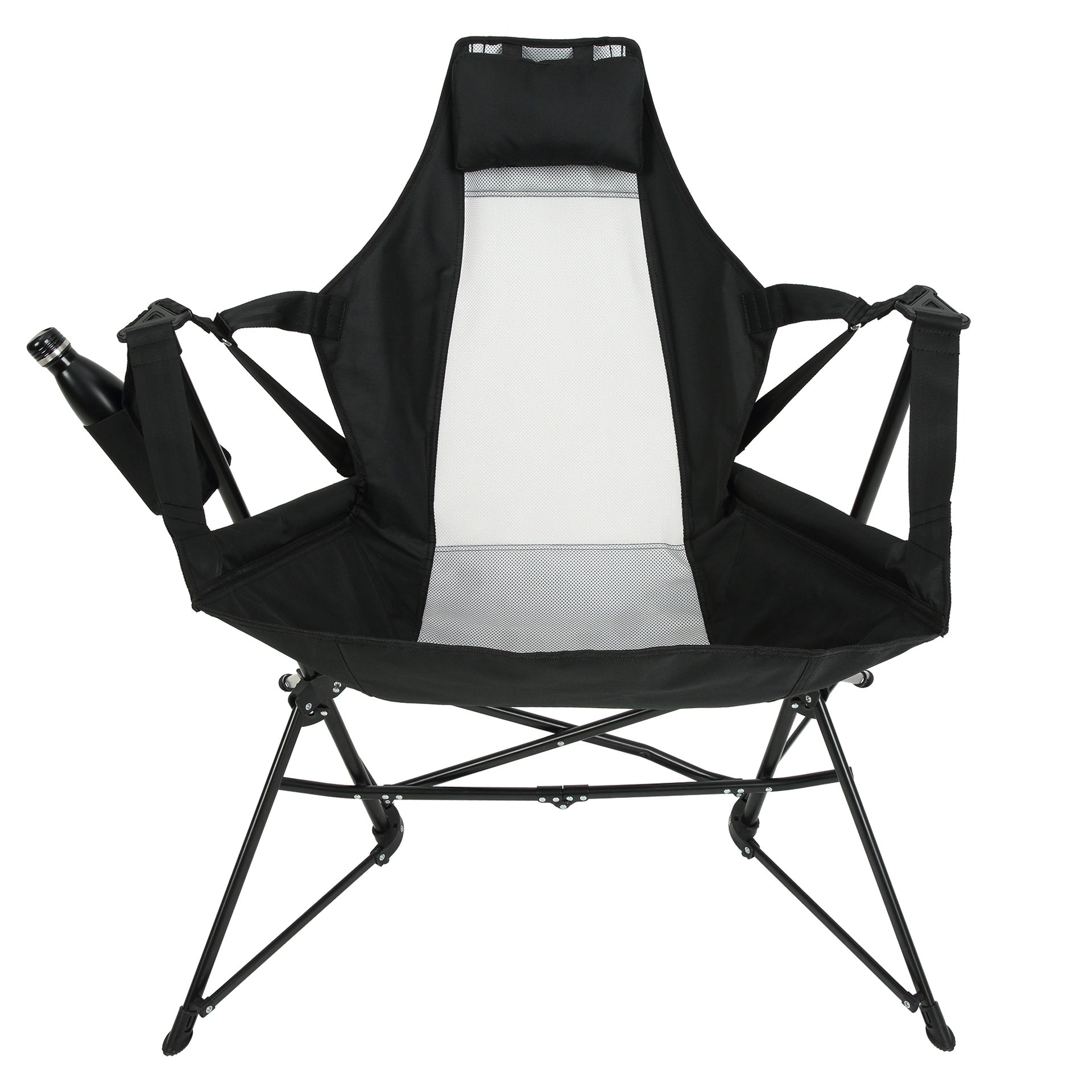 Hammock Camping Chair, Folding Portable Rocking Chair, Aluminum Alloy Adjustable Back Swinging Chair with Pillow Cup Holder, Recliner with Carry Bag for Outdoor Travel Lawn Backyard, Black  (2pcs)