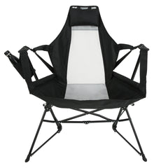 Hammock Camping Chair, Folding Portable Rocking Chair, Aluminum Alloy Adjustable Back Swinging Chair with Pillow Cup Holder, Recliner with Carry Bag for Outdoor Travel Lawn Backyard, Black  (2pcs)