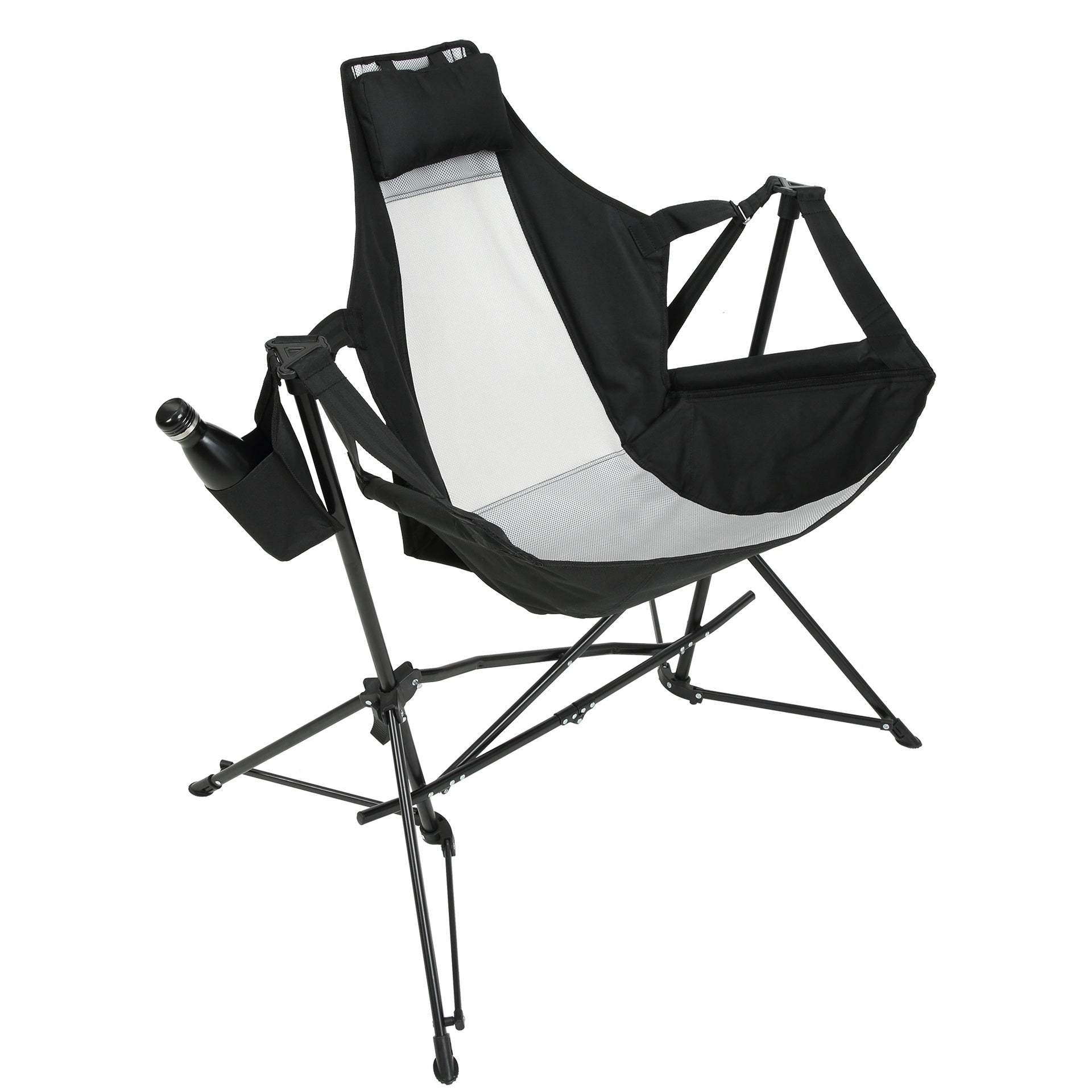 Hammock Camping Chair, Folding Portable Rocking Chair, Aluminum Alloy Adjustable Back Swinging Chair with Pillow Cup Holder, Recliner with Carry Bag for Outdoor Travel Lawn Backyard, Black  (2pcs)