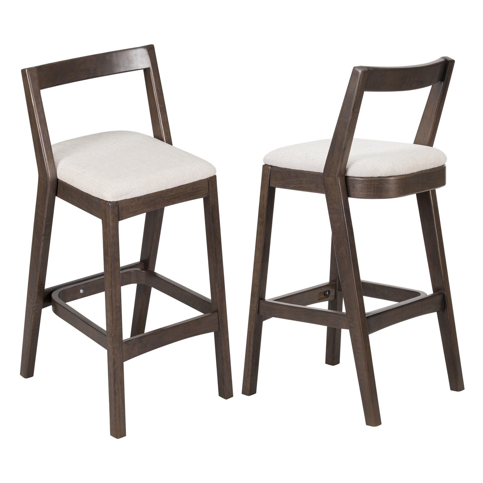 Jasper Indoor Rubberwood Barstool, Dark Brown Finished and Beige Upholstery, Set of 2
