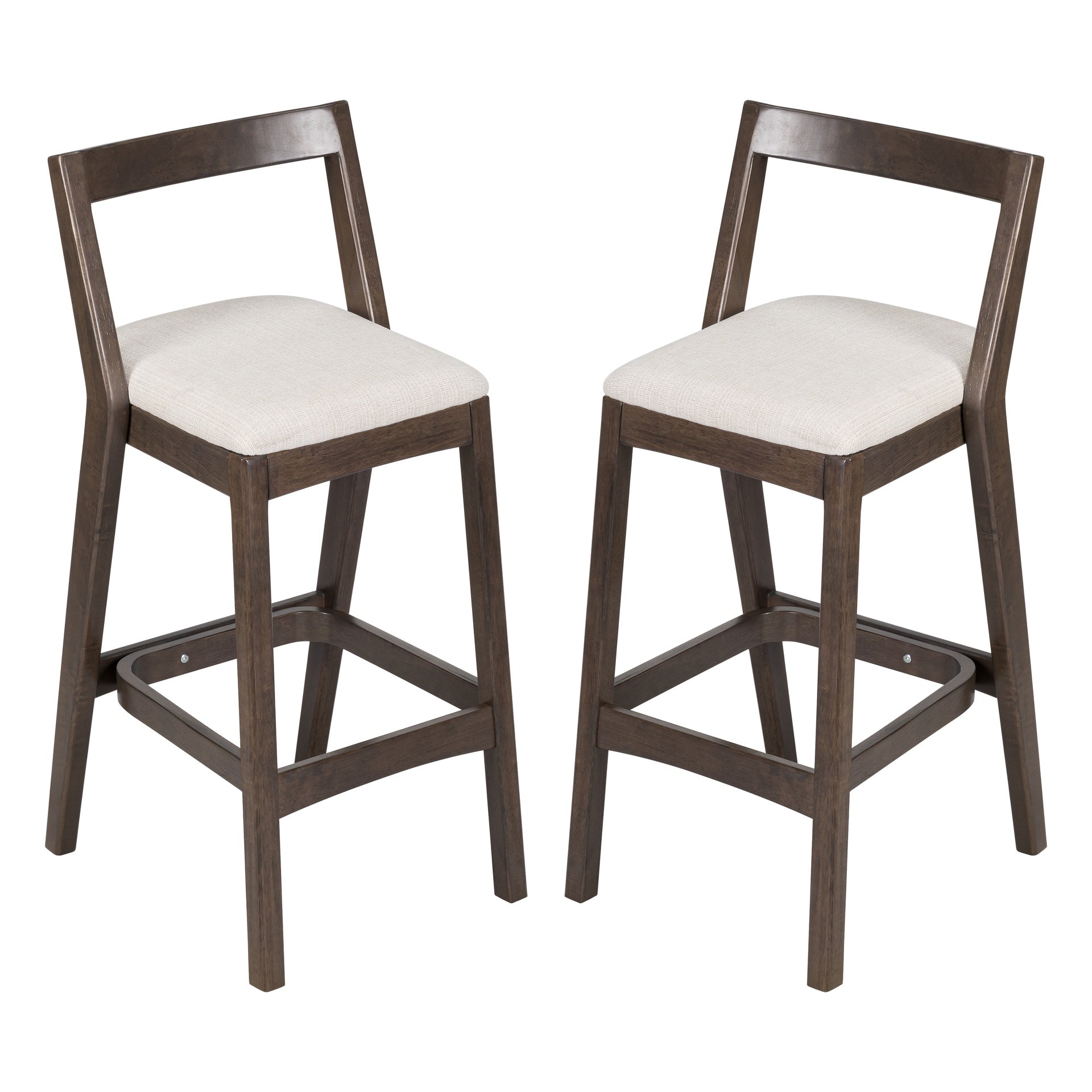 Jasper Indoor Rubberwood Barstool, Dark Brown Finished and Beige Upholstery, Set of 2