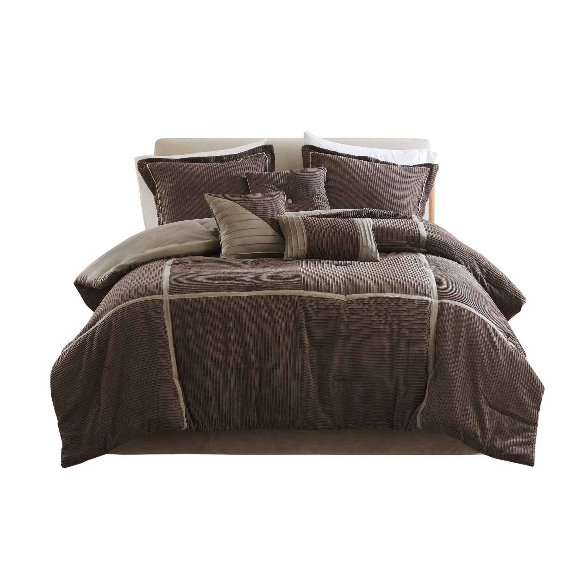 7 Piece Micro Corduroy Comforter Set Brown King