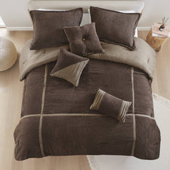 7 Piece Micro Corduroy Comforter Set Brown King
