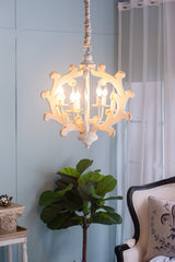 6 - Light Wood Chandelier, Hanging Light Fixture with Adjustable Chain for Kitchen Dining Room Foyer Entryway, Bulb Not Included