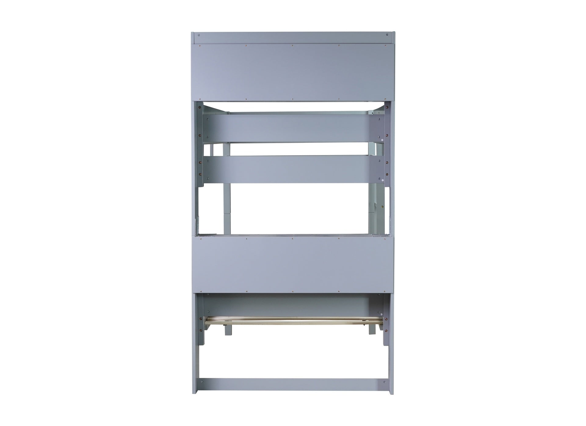 Twin Over Twin Bunk Bed with Shelves , Rubber Wood Bed with Shelves Headboard, Safety Guardrails and Ladder, Convertible to 2 Beds,Grey