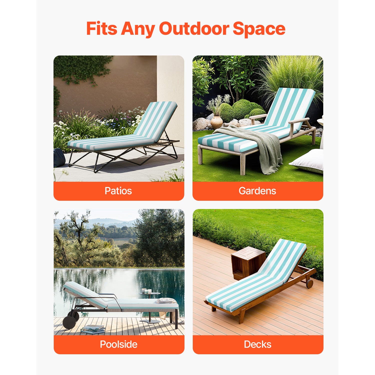 Set of 2 Outdoor Chaise Lounge Chair Cushions 80 x 26 in Waterproof Thick
