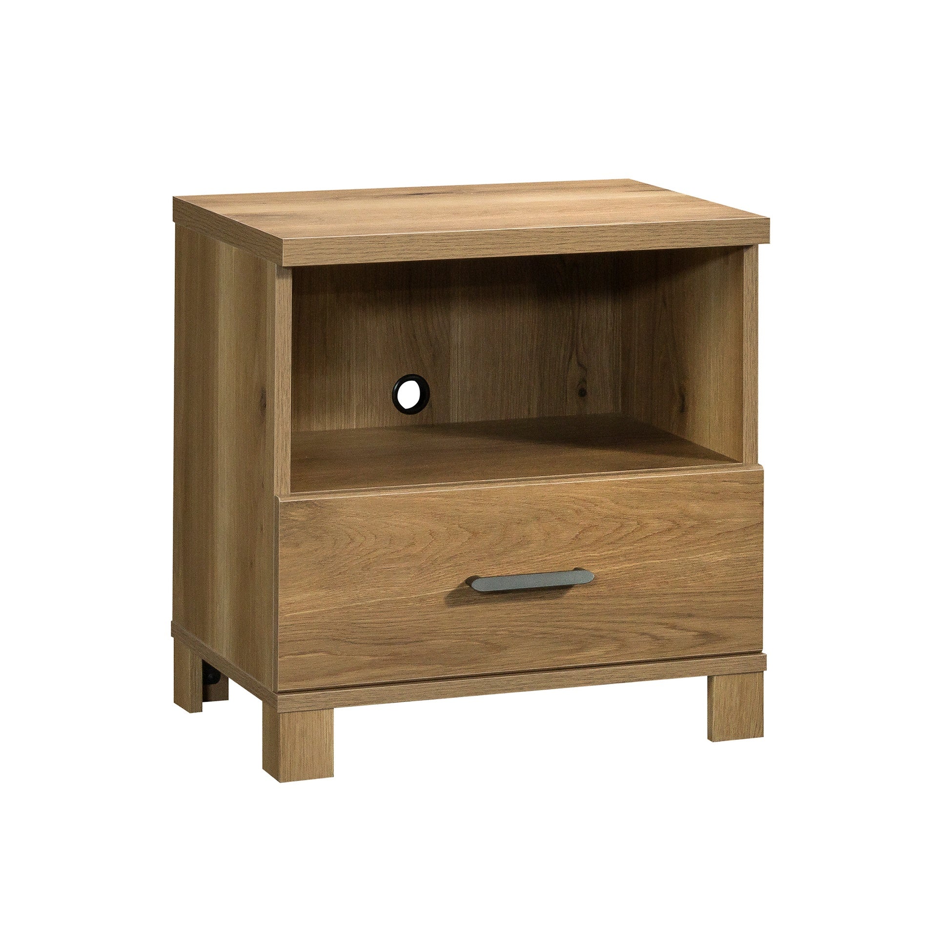Country Nightstand with 1 Drawer and Open Shelf, Brown finish