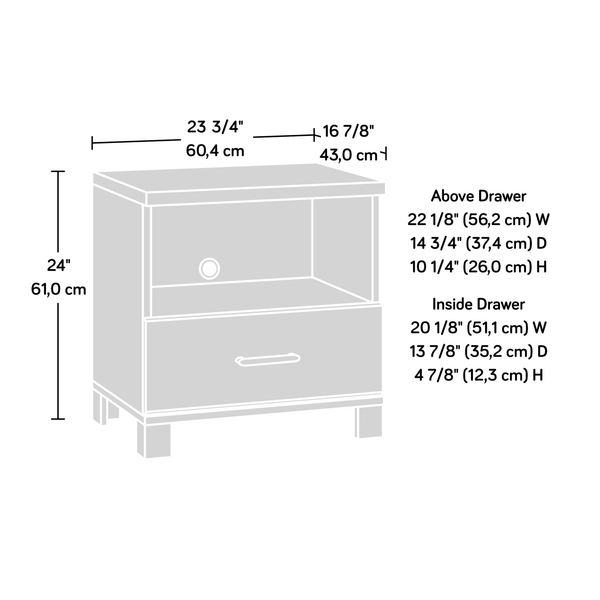 Country Nightstand with 1 Drawer and Open Shelf, Brown finish