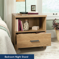 Country Nightstand with 1 Drawer and Open Shelf, Brown finish