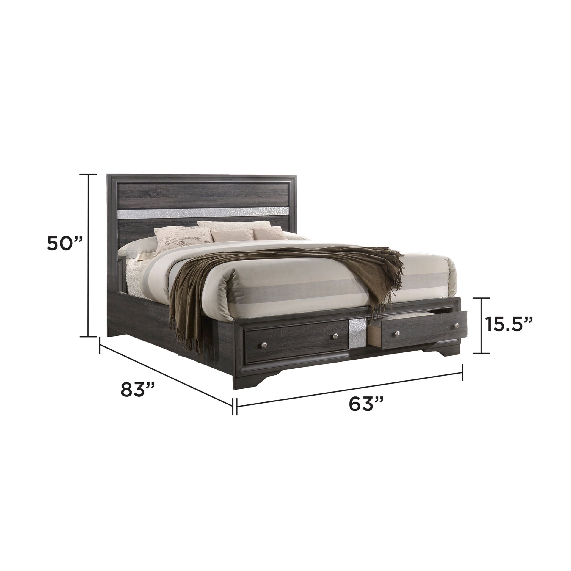 Traditional Queen 5 PC Storage Bedroom Set in Gray made with Wood