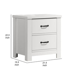 Jermy 22 Inch Nightstand, 2 Drawers, Black Handles, Crisp White Finish