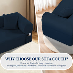 Spring Sofa with High-Quality Fabric, Pillows & Storage - Pocketed Springs, High-Density Foam, for Living Room, Apartment or Studics,Blue.